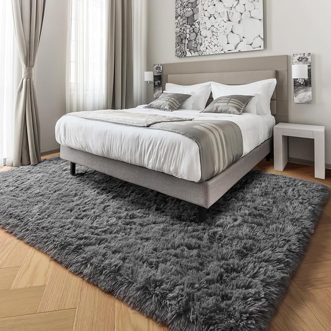 Grey Area Rugs for Living Room Bedroom Rug 5x8 Rugs Soft Plush Fluffy Rug for - Image 3