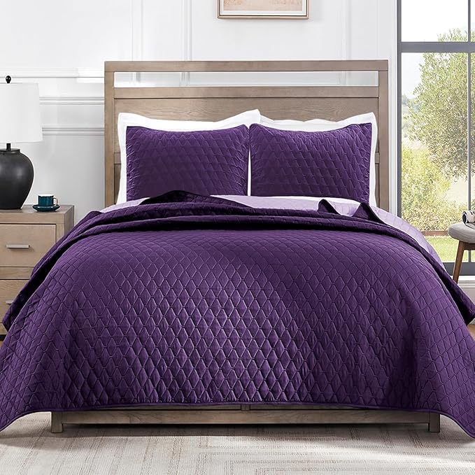 Exclusivo Mezcla Reversible California King Quilt Set, Deep Purple | by ExclusivoMezcla