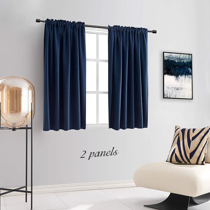 Navy Blue Blackout Curtain Drapes - Image 2