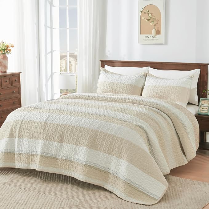 California King Quilt Set Beige, 3 Pieces Bedspreads | Ultra Soft Lightweight - Image 6