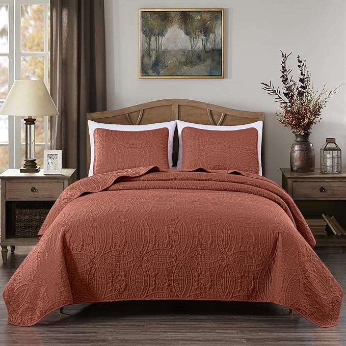 Chezmoi Collection Austin Queen Bedspread Set 3-Piece Pinsonic Quilted - Image 2