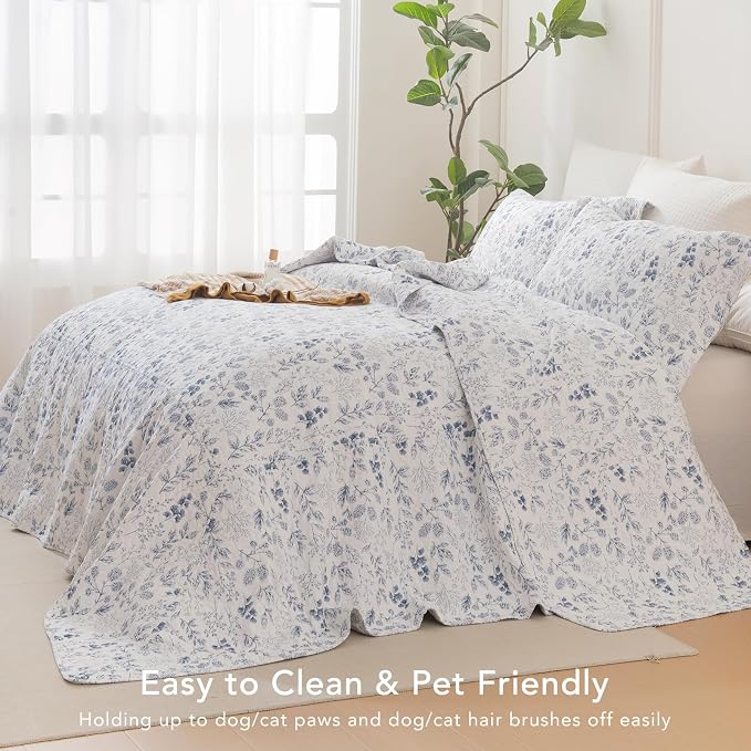 Lady Ann Oversized King Quilt Bedspreads 128x120, Cotton Blue and White Floral - Image 6