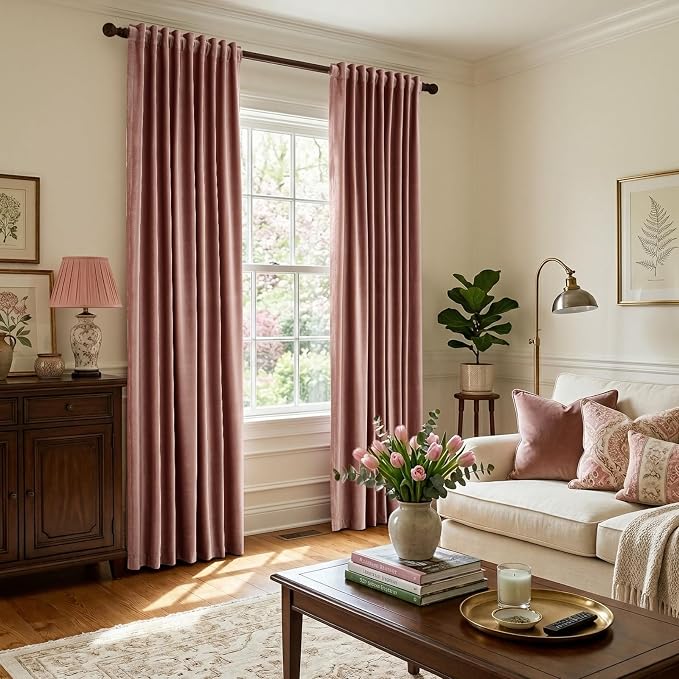 Elegant Dusty Pink Velvet Curtains 102 inches - Image 7