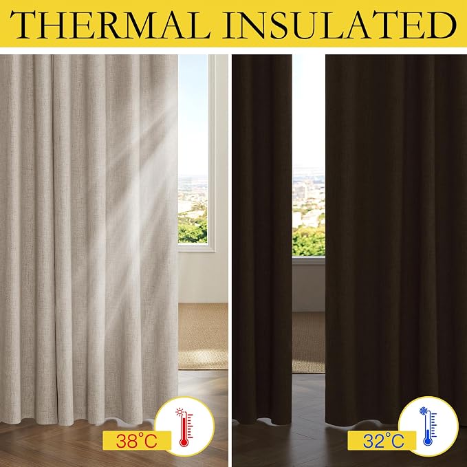 NICETOWN 100% Blackout Oatmeal Linen Curtains 95 inches Length - Image 4