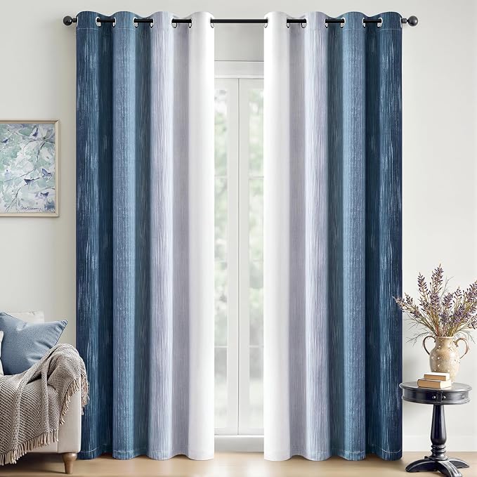 MIULEE Royal Blue and Greyish White Ombre Blackout Curtains 52Wx90L | Full Room by MIULEE