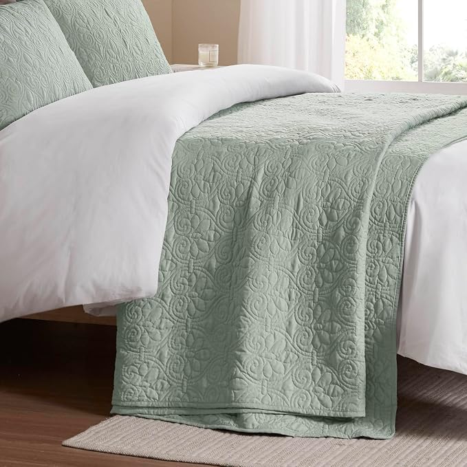 Madison Park Twin Quilt Bedding Set, Cottage-Inspired Damask, Classic Stitch - Image 11