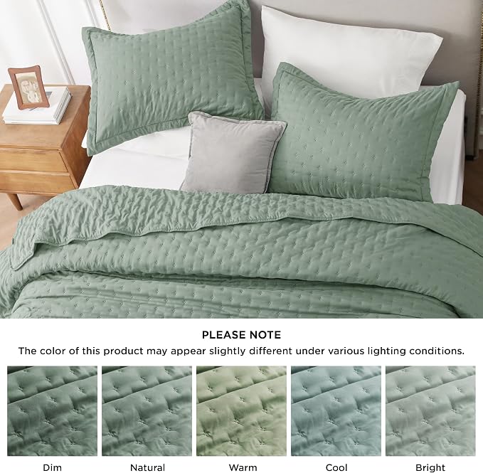 Bedsure Quilts Queen Size Bedspread, Thin Comforter, Sage Green Coverlet | - Image 9