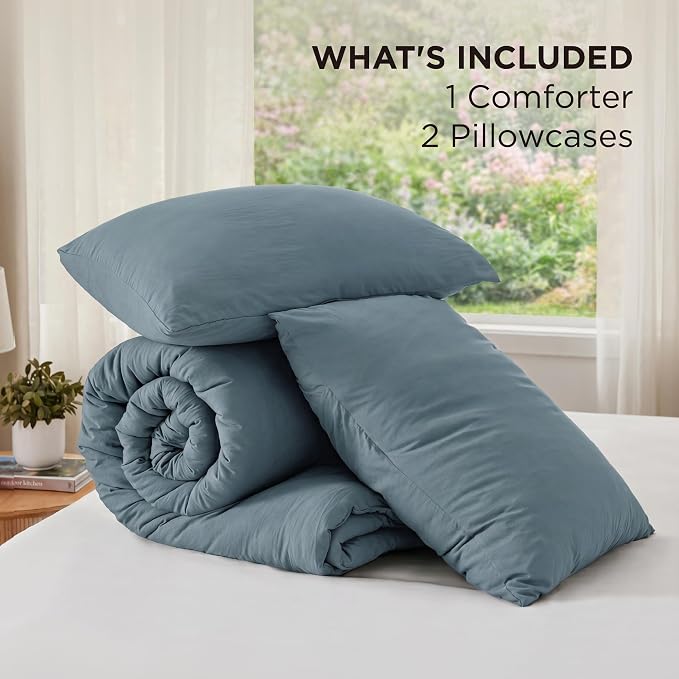 Bedsure Super King Comforter Set, Slate Blue Soft Prewashed Bedding - Image 6