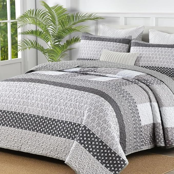 WONGS BEDDING Twin Quilt Bedding Set 2 Piece Grey Bedspread Set, Modern Casual by WONGSBEDDING
