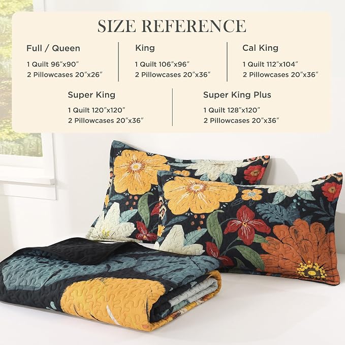 Oversized King Quilt Set Black, 120x120 Floral Super King Bedspread | 3 Pieces - Image 5