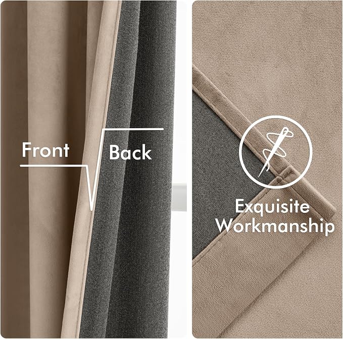 MIULEE Velvet Curtains 50W x 108L 2 Panels Camel Beige Blackout Curtains | - Image 6