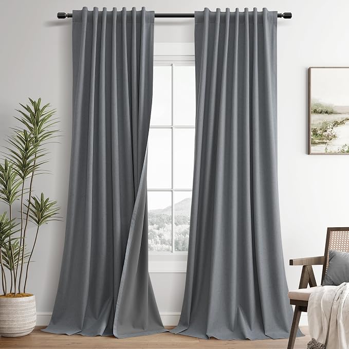 Grey 100% Blackout Linen Curtains by Guken