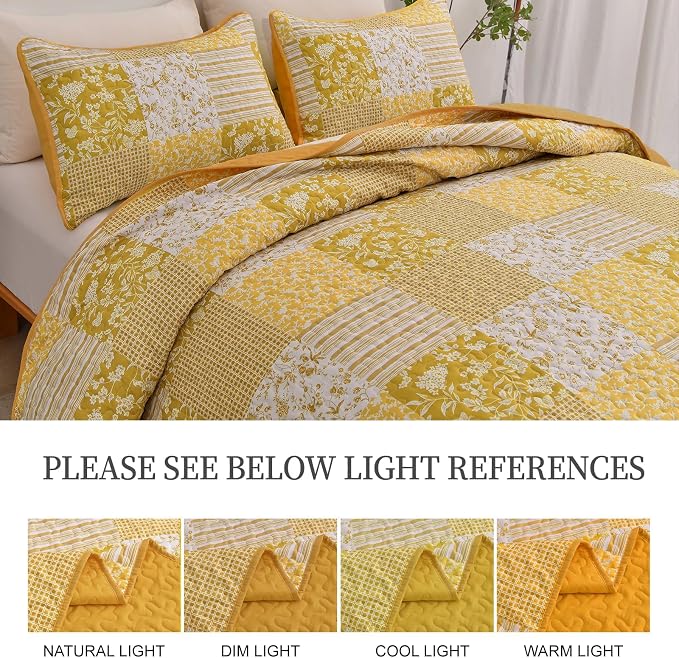 Mybedsoul Yellow Boho Quilt Set Twin Size Dorm Bedding, 2 Pieces Plaid Floral - Image 8