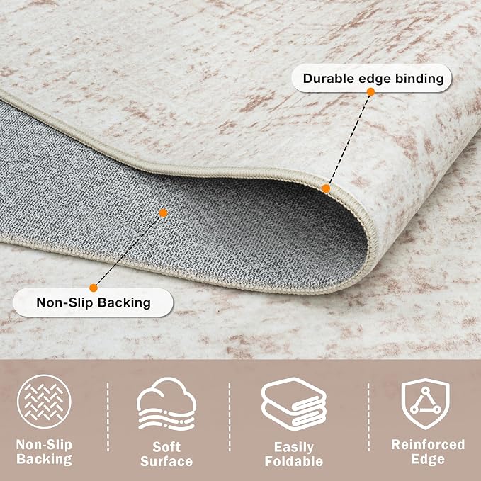 6x9 Washable Area Rug for Living Room Bedroom: Non-Slip Modern Beige White | - Image 5