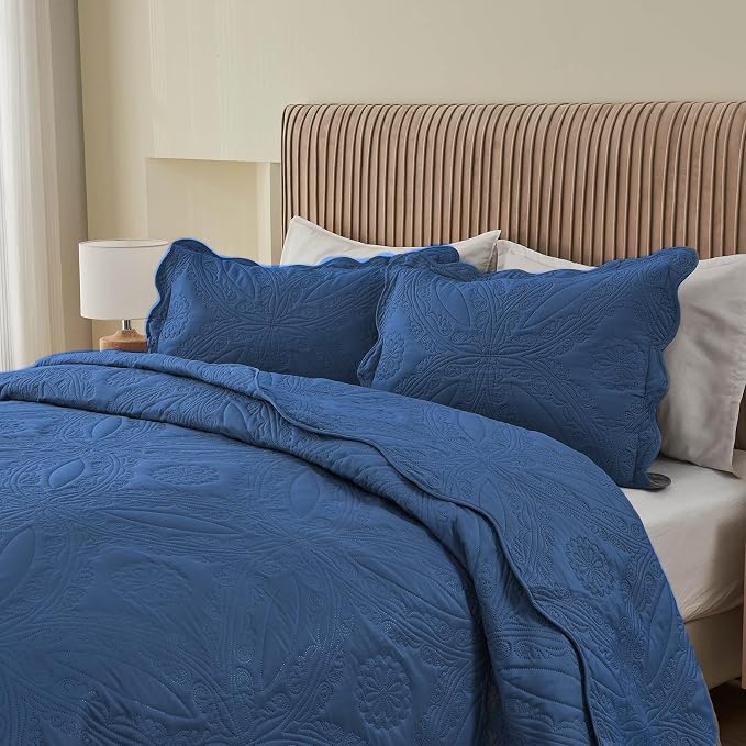Kingnex Oversized Cal King Bedspreads 120x120 Ultrasonic Quilted Navy | - Image 7