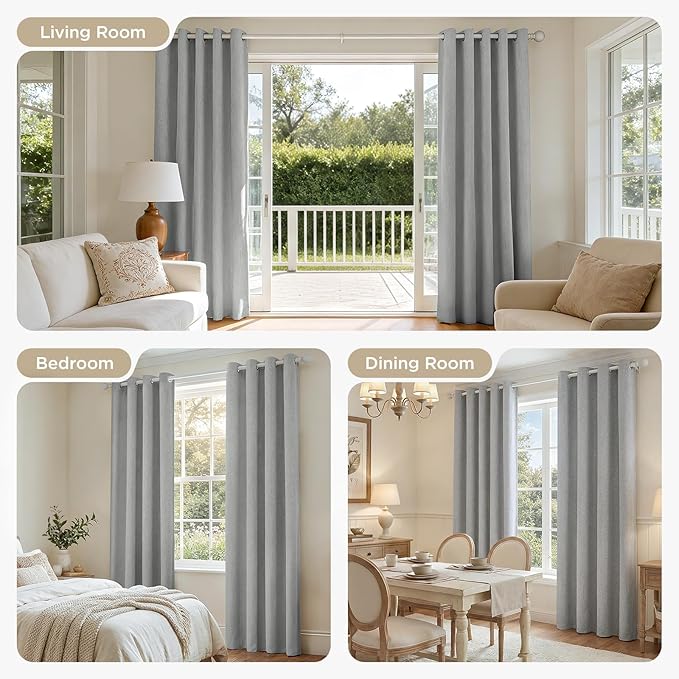 Joydeco Light Grey Curtains for Bedroom 2 Panels Set, Faux Linen Textured 100% - Image 7