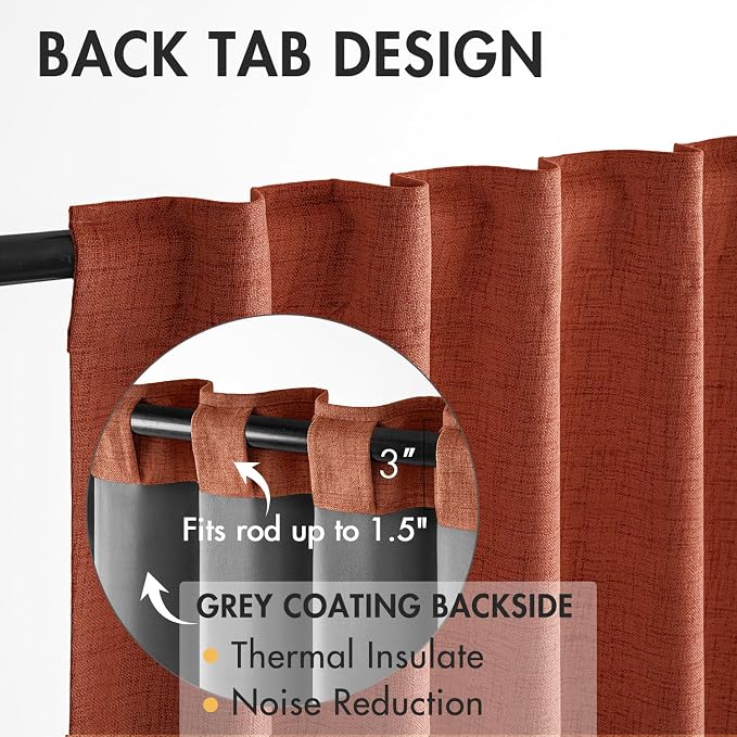 MIULEE 100% Blackout Fall Linen Curtains & Drapes W52 x L90 Inch Terracotta | 2 - Image 6