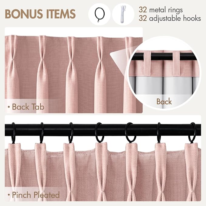 MIULEE Pinch Pleated 100% Blackout Curtains 40"x102" Light Pink 4 Panel Set | - Image 9