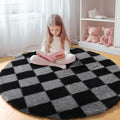 KICMOR Round Rugs 6ft Black and Grey Circle Area Rug, Fluffy Soft Fuzzy Shag by KICMOR