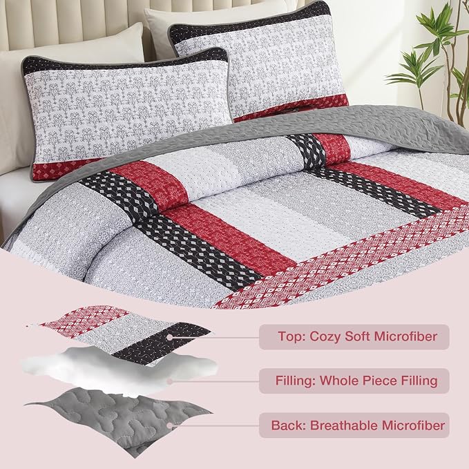 WONGS BEDDING Stripe Quilt Set King, Breathable All-Season Coverlet - Image 4