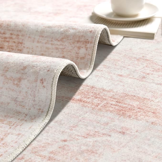 Latte&Fog Pink 4x6 Area Rug for Entryway, Vintage Washable Cute Small Rugs | - Image 9