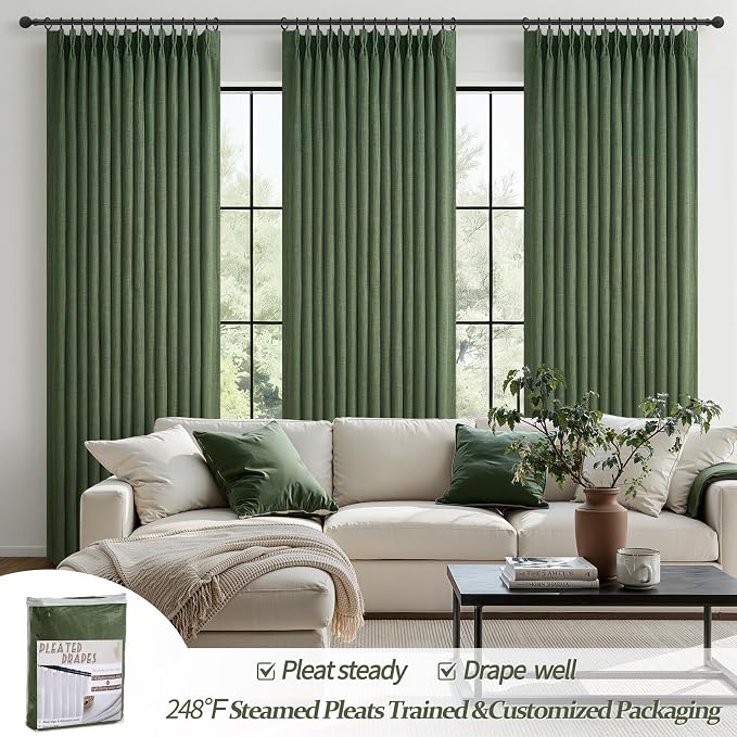 Loden Dual Layer Heavy Linen Blackout Curtains 96 Inches Long 2 Panels - Image 6