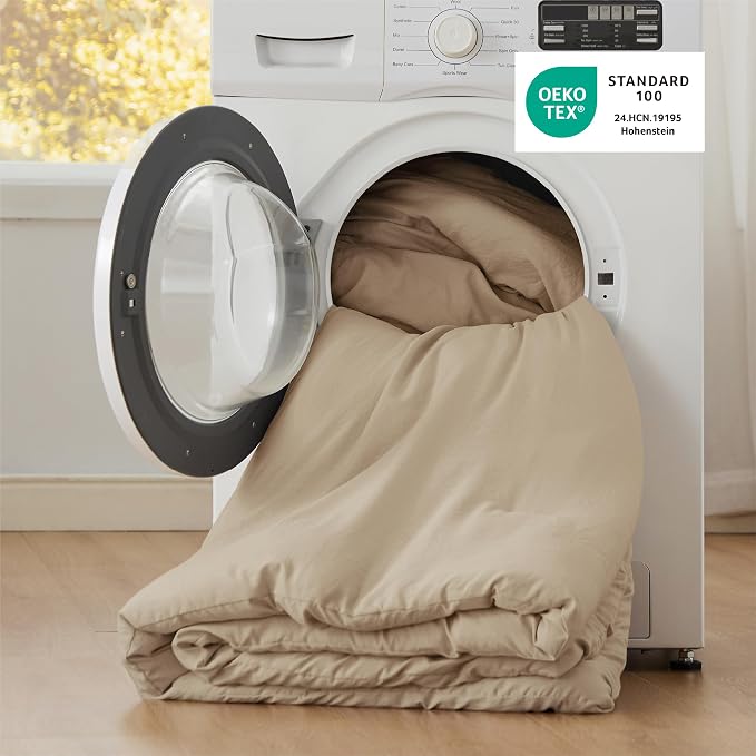 Bedsure Queen Comforter Set, Khaki Soft Prewashed Bedding - Image 5