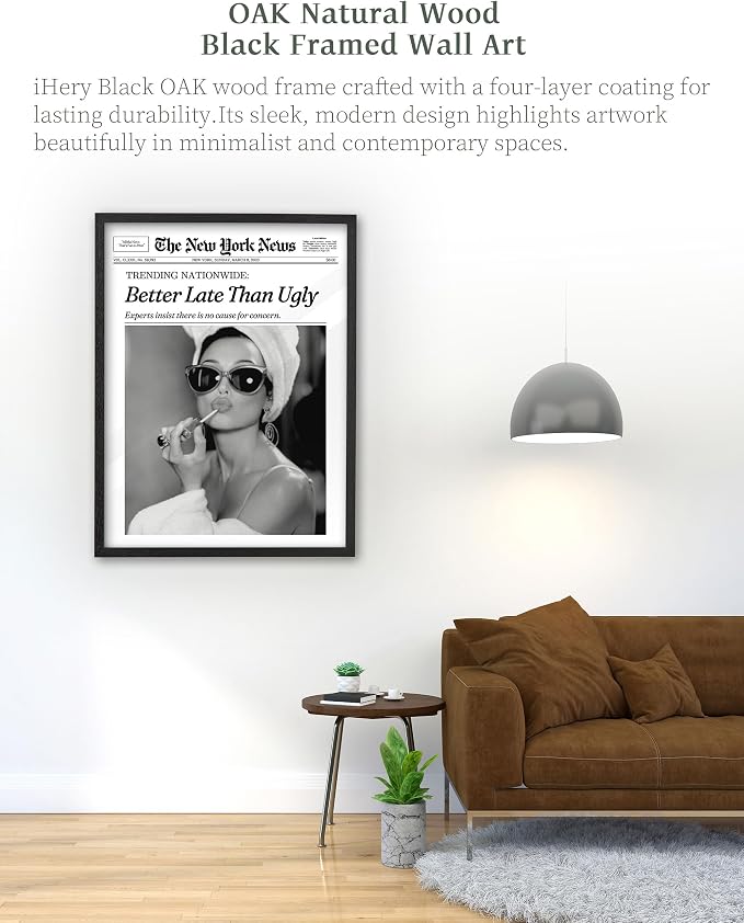 iHery 12x16in Audrey Hepburn Better Late Than Ugly Framed Bathroom Art | - Image 5