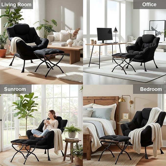 Lazy Chair with Ottoman, Comfy Accent Reading Chair, Removable Cover, with - Image 9