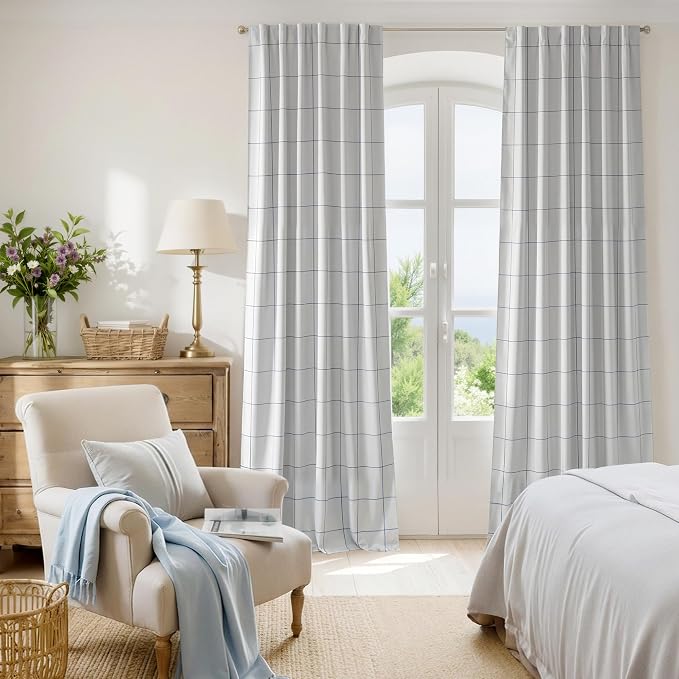 NICETOWN 100% Blackout Navy Blue Plaid Curtains, 2 Panels, W52xL96 | Rod Pocket - Image 7