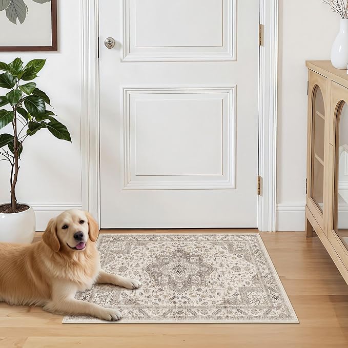 cotiled 3x5 Area Rug for Living Room, Traditional, Light Brown | Washable Soft - Image 7