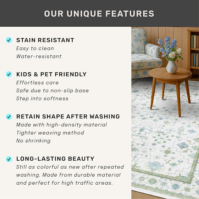 Washable Oushak 2x6 Bathroom Runner Rug, Eclectic Boho Floral Pastel, Non Slip - Image 7