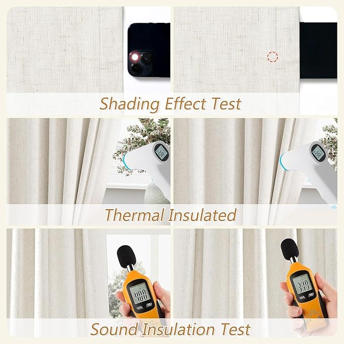 100% Blackout Linen Curtains for Bedroom 84 Inches Long Natural Cream Black Out - Image 5