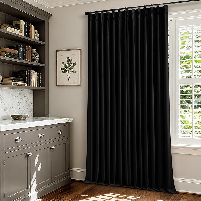 Black 96 Inch Pinch Pleated 100% Blackout Curtains - Image 8