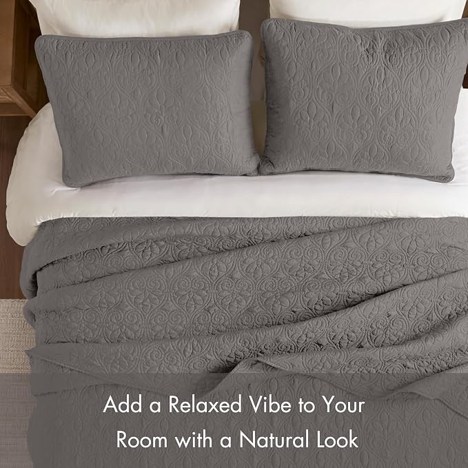 Madison Park Queen Quilt Bedding Set, Cottage-Inspired Damask, Classic Stitch - Image 5