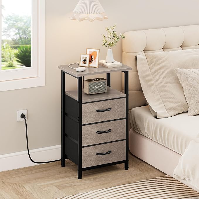 Nightstand with Charging Station, Bedside Table with USB Ports and Outlet - Image 2