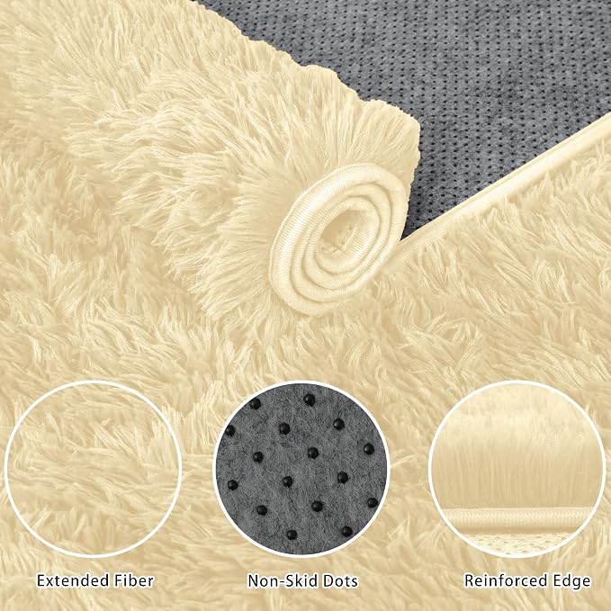 8x10 Area Rug for Living Room, Cream White Fluffy Shag Non-Slip Bedroom Rugs | - Image 5