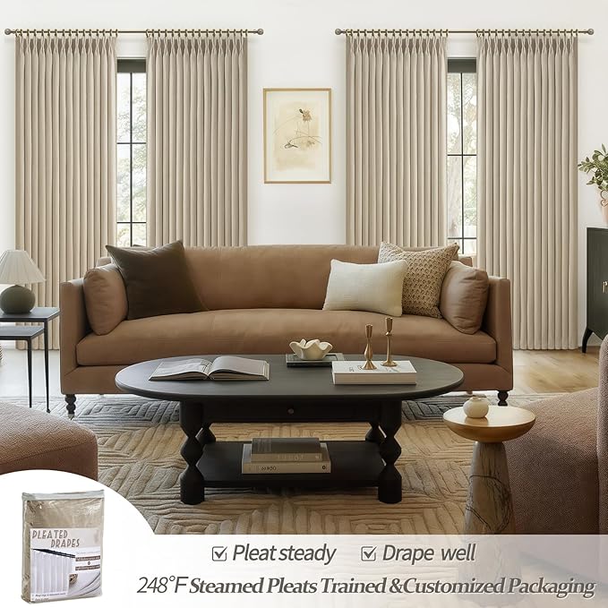 Pinch Pleated Natural Linen Blackout Short Cafe Curtains 63 Inches Long 2 - Image 6