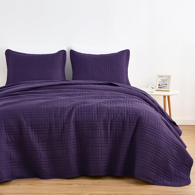 Chezmoi Collection Kingston Queen Size Bedspread Set, 3-Piece Dark Purple - Image 2