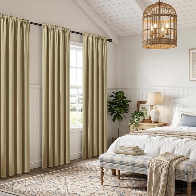 CUCRAF Beige Blackout Curtains 84 inch Length 2 Panels Set, Rod Pocket Room - Image 8