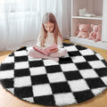KICMOR Round Rugs 5ft for Bedroom Living Room, Indoor Checkered Circular Rug by KICMOR