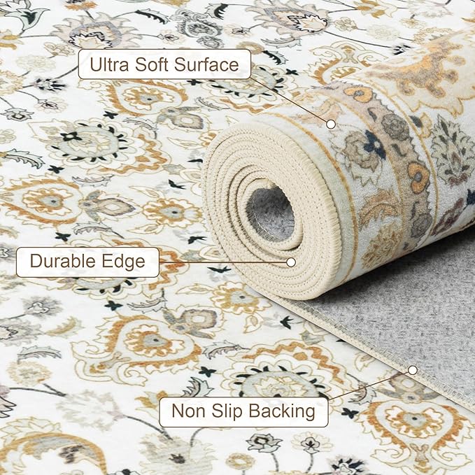 Round Area Rug for Living Room: 4ft Washable Rug for Bedroom Beige | Vintage - Image 6