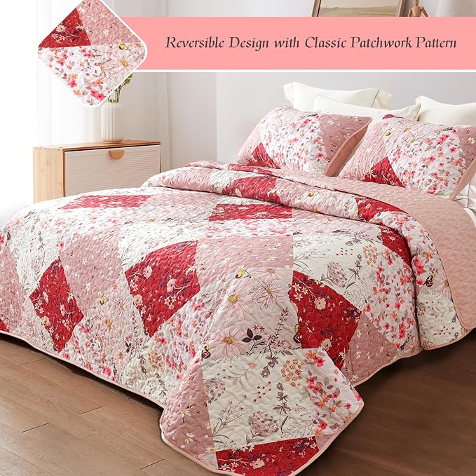 Whale Flotilla California King Size Quilt Set, Extra Soft Floral Bedspreads | - Image 2