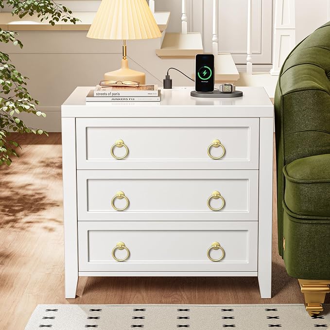 Huuger Paint Night Stand with Charger Station, 3 Drawer Nightstand Set of 2 | - Image 7
