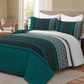 Dinjoy Boho Striped Quilts, Bedspread Queen Size Bedding Sets, Dark Green | 3 by DINJOY