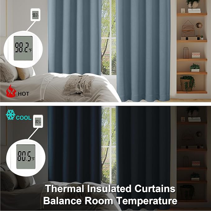 Simplebrand Ava Stone Blue Short 24 Inches Blackout Curtain 2 Panels Set - Image 6