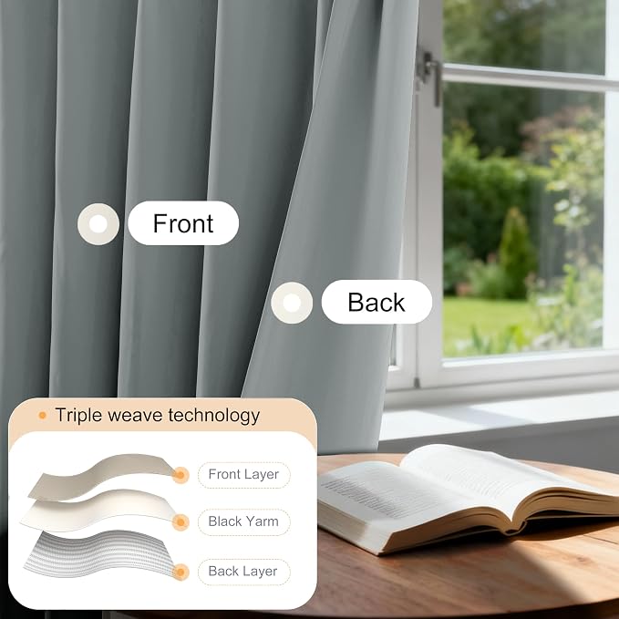 Etherealveil Charcoal Gray Pinch Pleated Blackout Curtains 2P 60"x102" | Back - Image 4