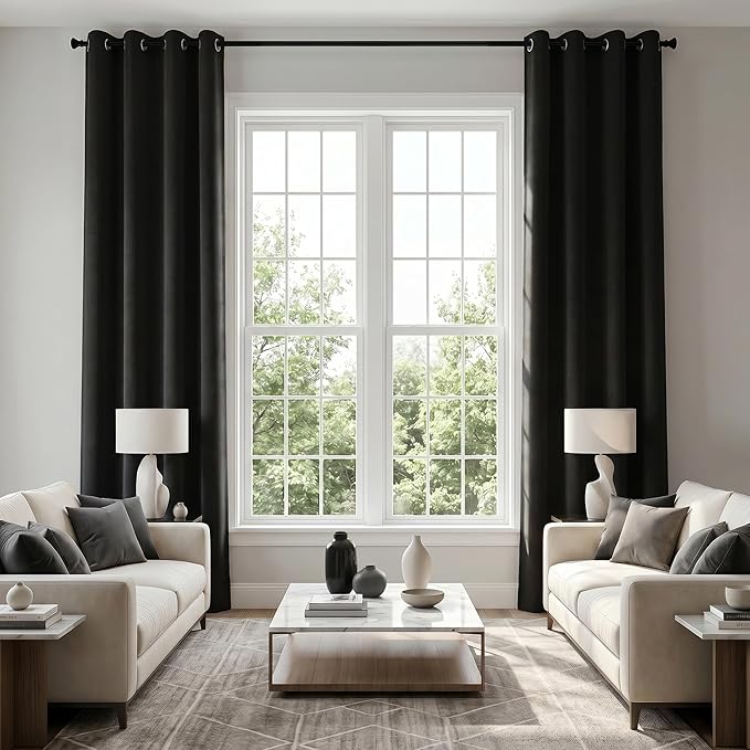KOUFALL Black Blackout Curtains 100 Inches Long, Wide 52x100 Inch Length by KOUFALL