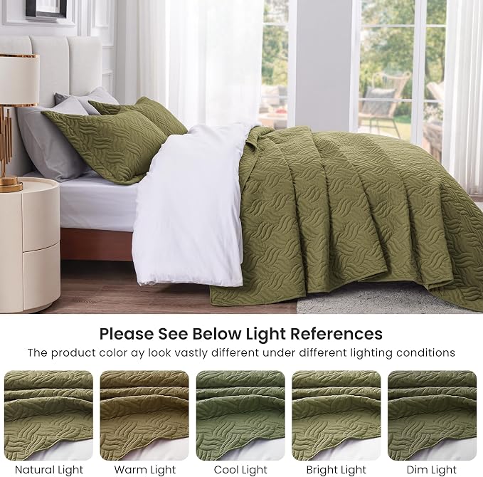 Love's cabin Twin Quilt Bedding Set Olive Green Bedspreads - Image 5