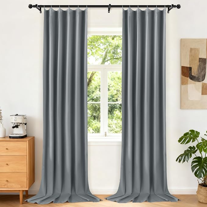 Etherealveil Charcoal Gray Pinch Pleated Blackout Curtains 2P 40"x120" | Back by Etherealveil